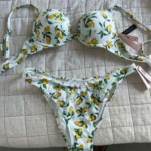 Victoria's Secret White Lemon Print Bikini Set